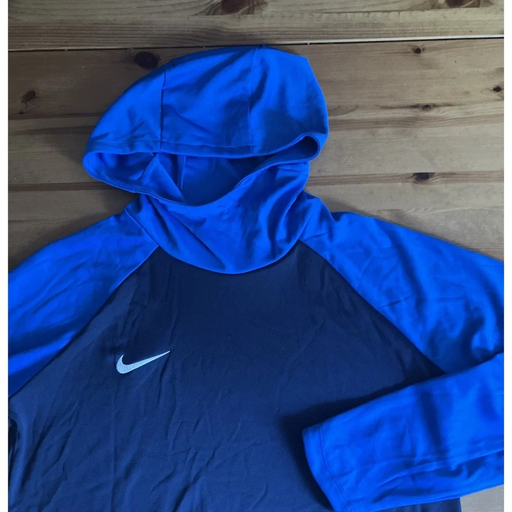 Nike Dri-FIT Blue Pullover Hoodie Mens L Polyester Swoosh Slim Fit
